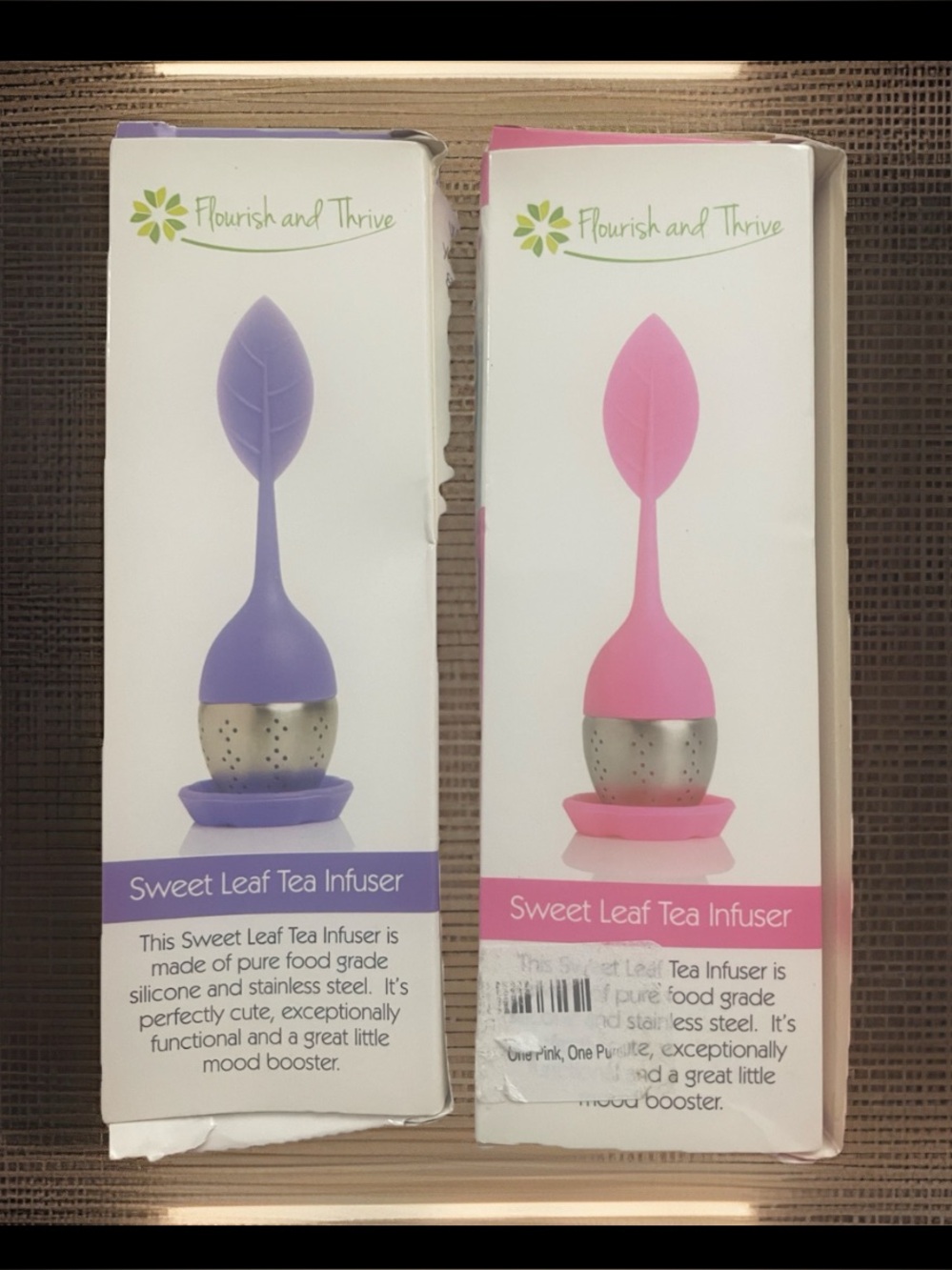Lot of 2 Flourish & Thrive Silicone Sweet Leaf Tea Infusers NEW Pink Purple